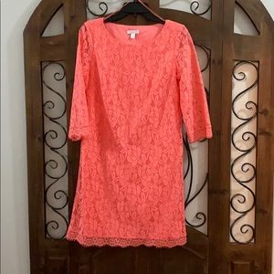 Coral lace-overlay dress